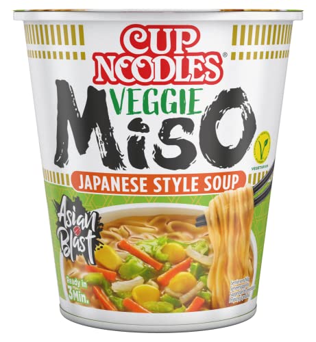 Nissin Cup Noodles – Veggie Miso, 8er Pack, Soup Style Instant-Nudeln japanischer Art, mit Miso-Paste und Gemüse, schnell im Becher zubereitet, vegetarisch, asiatisches Essen (8 x 67 g) von NISSIN