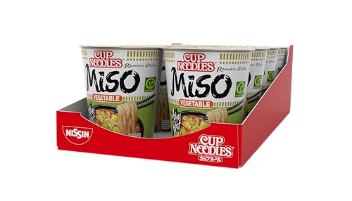 Nissin Cup Noodles – Veggie Miso, 8er Pack, Soup Style Instant-Nudeln japanischer Art, mit Miso-Paste und Gemüse, schnell im Becher zubereitet, vegetarisch, asiatisches Essen (8 x 67 g) von Nissin