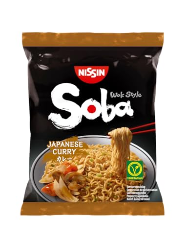 NISSIN Soba Bag – Japanese Curry, 1er Pack, Wok Style Instant-Nudeln japanischer Art mit Curry-Sauce und Gemüse, schnell in der Pfanne zubereitet, asiatisches Essen, vegetarisch (111 g) von NISSIN