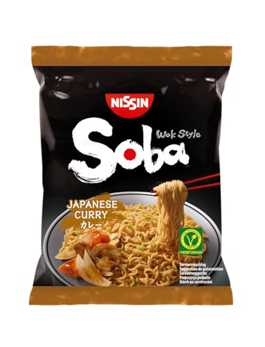 NISSIN Soba Bag – Japanese Curry, 1er Pack, Wok Style Instant-Nudeln japanischer Art mit Curry-Sauce und Gemüse, schnell in der Pfanne zubereitet, asiatisches Essen, vegetarisch (111 g) von Nissin