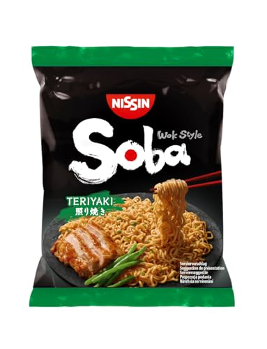 Nissin Soba Bag – Teriyaki, 9er Pack, Wok Style Instant-Nudeln japanischer Art, mit Teriyaki-Sauce, schnelle Zubereitung, asiatisches Essen (9 x 110 g) von NISSIN