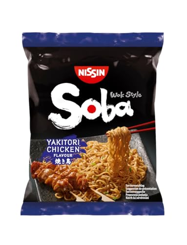 Nissin Soba Bag – Yakitori Chicken, 9er Pack, Wok Style Instant-Nudeln japanischer Art, mit Würzsauce, schnelle Zubereitung, asiatisches Essen (9 x 110 g) von NISSIN