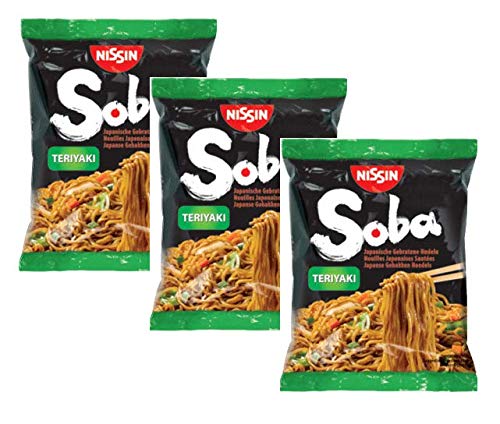 Nissin Soba Nudeln Dünne japanische Buchweizennudeln gebraten mit Teriyaki Geschmack - 3 x 110 Gramm von NISSIN