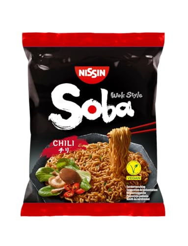 Nissin Soba Bag – Chili, 9er Pack, Wok Style Instant-Nudeln japanischer Art, mit Chili-Sauce, schnelle Zubereitung, asiatisches Essen (9 x 111 g) von Nissin