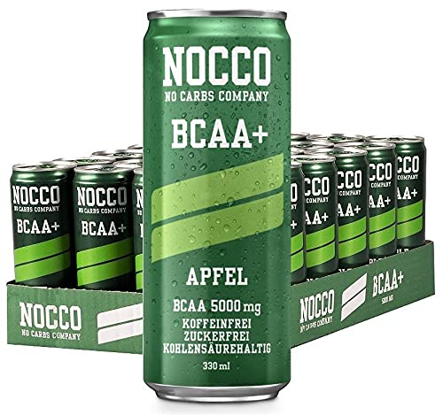 NOCCO BCAA+ Apfel 24x330ml Aminosäuren Drink ohne Koffein und Zucker - Kohlensäurehaltiges Sportgetränk für mehr Leistung und bessere Regeneration von NOCCO