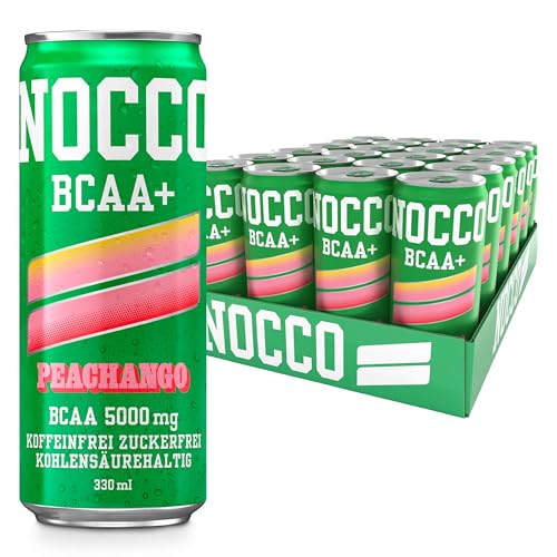 NOCCO BCAA Energy Drink – Zuckerfreies, Veganes Funktionsgetränk mit Aminosäuren und Vitaminen – Mango- und Pfirsichgeschmack, 24 x 330ml inkl. Pfand (Peachango) von NOCCO