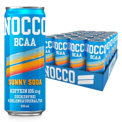 NOCCO BCAA energy drink 24er pack – zuckerfrei, vegan Energy Getränk mit Koffein, Vitaminen und Aminosäuren, 24 x 330ml inkl. Pfand (Sunny Soda) von NOCCO