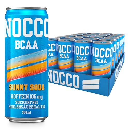 NOCCO BCAA energy drink 24er pack – zuckerfrei, vegan Energy Getränk mit Koffein, Vitaminen und Aminosäuren, 24 x 330ml inkl. Pfand (Sunny Soda) von NOCCO
