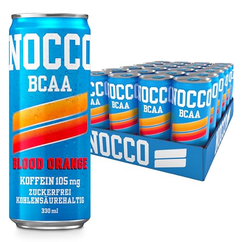 NOCCO BCAA energy drink 24er pack – zuckerfrei, vegan Energy Getränk mit Koffein, Vitaminen und Aminosäuren – Blutorangengeschmack, 24 x 330ml inkl. Pfand (Blood Orange Del Sol) von NOCCO