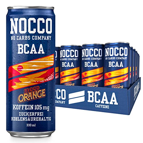 NOCCO BCAA energy drink 24er pack – zuckerfrei, vegan Energy Getränk mit Koffein, Vitaminen und Aminosäuren – Blutorangengeschmack, 24 x 330ml inkl. Pfand (Blood Orange Del Sol) von NOCCO