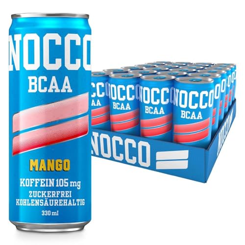 NOCCO BCAA energy drink 24er pack – zuckerfrei, vegan Energy Getränk mit Koffein, Vitaminen und Aminosäuren – Mangogeschmack, 24 x 330ml inkl. Pfand (Mango Del Sol) von NOCCO