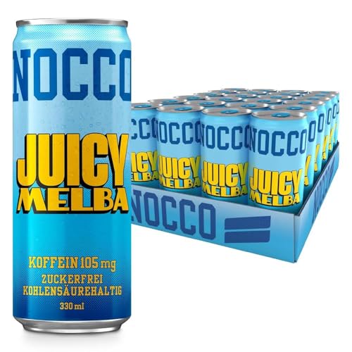 NOCCO BCAA energy drink 24er pack – zuckerfrei, vegan Energy Getränk mit Koffein, Vitaminen und Aminosäuren – Pfirsichgeschmack, 24 x 330ml inkl. Pfand (Juicy Melba) von NOCCO