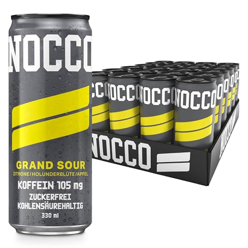 NOCCO BCAA energy drink 24er pack – zuckerfrei, vegan Energy Getränk mit Koffein, Vitaminen und Aminosäuren – Zitronen- und Holundergeschmack, 24 x 330ml inkl. Pfand (Grand Sour) von NOCCO