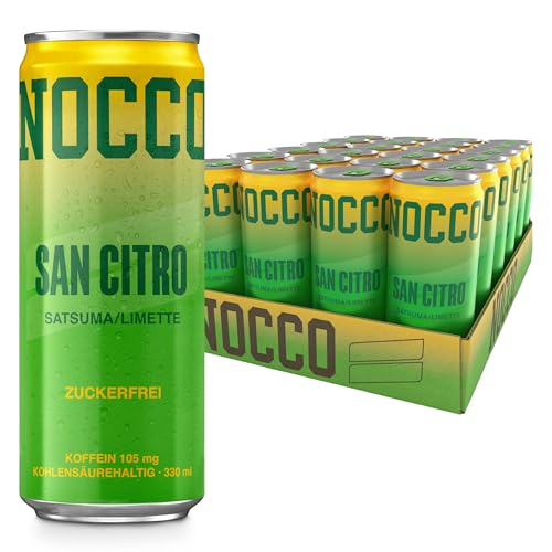 NOCCO BCAA energy drink 24er pack – zuckerfrei, vegan Energy Getränk mit Koffein, Vitaminen und Aminosäuren – Satsuma- und Limettengeschmack, 24 x 330ml inkl. Pfand (San Citro) von NOCCO