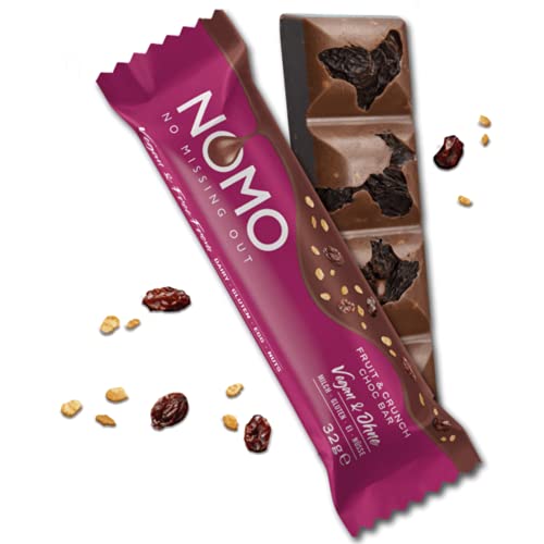 NOMO Fruit & Crunch Schokoriegel | 24 x 32 g | VEGANE Schokolade für Alle | LAKTOSEFREI, GLUTENFREI, EIFREI, NUSSFREI | Rosinen| Allergiker geeignet | zertifizierter Kakao von NOMO