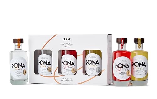 NONA 3x20cl Geschenkbox | 3x 200ml alkoholfreie Spirituosen: June, Spritz & Ginger | Mit Rezeptheft | Ideal zum Probieren & Verschenken | 0,0% vol | Premium Geschenkset mit Vielfalt NONA 3x20cl Geschenkbox | 3x 200ml alkoholfreie Spirituosen: June, Spritz & Ginger | Mit Rezeptheft | Ideal zum Probieren & Verschenken | 0,0% vol | Premium Geschenkset mit Vielfalt von NONA