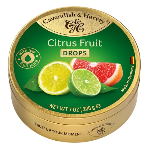 Cavendish & Harvey Citrus Fruit Drops 200g Dose | Zitrone, Pink Grapefruit und Limette | Mit echtem natürlichen Fruchtsaft | Vegan, Halal, Koscher | 1 x 200g von Cavendish & Harvey
