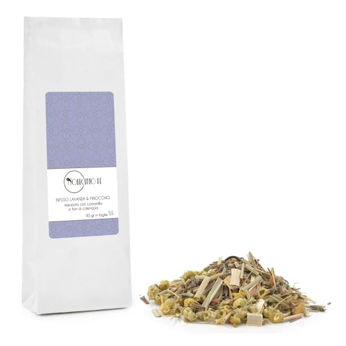 Novecento Tè® | Entspannender Lavendel-Fenchel-Aufguss | Lavendel-Fenchel-Ringelblumen-Kräuterteeblätter - 90 Gr | Relax Infusion Evening Kräuterbeutel ohne Koffein von NOVECENTO TE'