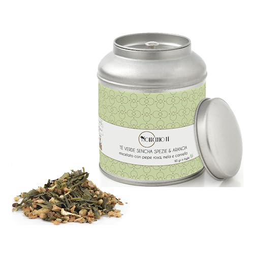 Novecento Tè® | Sencha Grüntee-Gewürze und Orange | Grüne Sencha-Zimt-Orangenblätter - 90 Gr | Mit Sencha gewürzter grüner Tee, rosa Pfeffer, Apfel und Zimt von NOVECENTO TE'