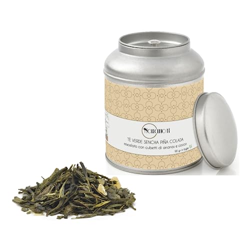 Novecento Tè® | Sencha Grüntee Piña Colada Blätter - 90 Gr | Grüne Sencha-Ananas und Kokosnuss | Grüntee-Mischung, Piña Colada, Ananas, Kokosnuss, lose Metalldose von NOVECENTO TE'