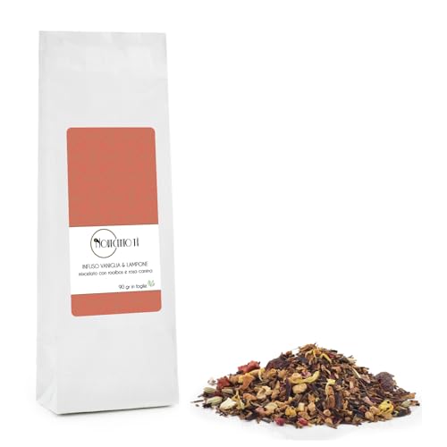 Novecento Tè® | Vanille- und Himbeeraufguss | Rooibos Vanille Himbeeren Hibiskusblätter - 90 Gr | Beutel mit mit rotem Tee angereicherten Früchten und Blumen von NOVECENTO TE'