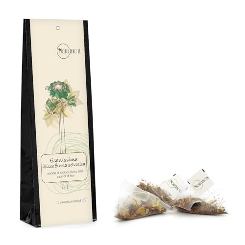 Novecento Tè | Tisanissima-Mischung aus Rooibos, Früchten und Blütenblättern, reinigend | Rooibos-Apfel-Hibiskus-Fenchel-Erdbeer-Himbeer-Aufguss – 15 Pyramiden (30 g) von NOVECENTO TE'