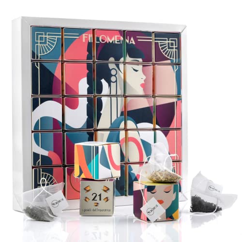 Novecento Tees Filomena | Tee und Aufgüsse in Geschenkbox | Sortiment Schwarzer Tee Ceylon BOP, Oolong, Gunpowder Grün, Verdauungstee Ingwer – 25 Pyramiden-Aufgüsse Novecento Tees Filomena | Tee und Aufgüsse in Geschenkbox | Sortiment Schwarzer Tee Ceylon BOP, Oolong, Gunpowder Grün, Verdauungstee Ingwer – 25 Pyramiden-Aufgüsse von NOVECENTO TE'