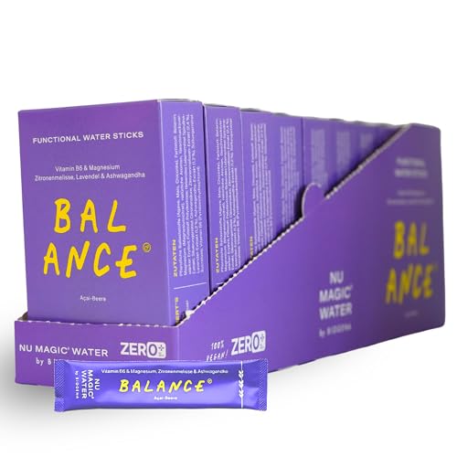 Nu Magic Water von BIOGENA ‘Balance’ – Funktionelle Wassersticks mit Vitamin B6, Magnesium, Zitronenmelisse, Lavendel und Ashwagandha 480 g (10×48 g) von NU MAGIC WATER