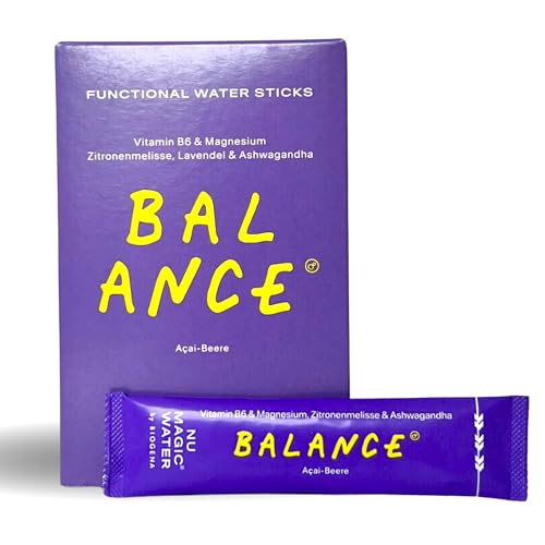 Nu Magic Water von BIOGENA – Funktionelle Wassersticks BALANCE – mit Açai, Zitronenmelisse, Lavendel, Ashwagandha, Vitamin B6 & Magnesium – vegan, ohne Zuckerzusatz, 12x Packung zum Anrühren von NU MAGIC WATER