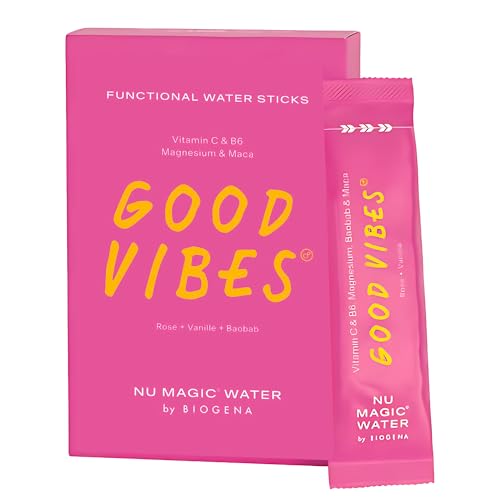 Nu Magic Water von BIOGENA – Funktionelle Wassersticks Good Vibes Only – mit Rose, Vanille, Vitamin C, B6, Magnesium, Maca & Baobab – vegan, ohne Zuckerzusatz, 12x Packung zum Anrühren von NU MAGIC WATER