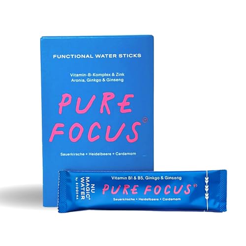 Nu Magic Water von BIOGENA – Funktionelle Wassersticks PURE FOCUS – mit Sauerkirsche, Heidelbeere, Kardamom, Vitamin-B-Komplex- 12x Pulver zum Anrühren von NU MAGIC WATER