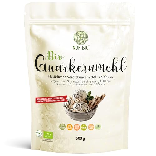 NUR BIO® Bio Guarkernmehl 500 g, 3500 cps natürliches Verdickungsmittel glutenfrei Backen Kochen perfektes Speiseeis von NUR BIO