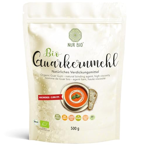NUR BIO® Bio Guarkernmehl 500 g, 5000 cps natürliches Verdickungsmittel glutenfrei Backen Kochen perfektes Speiseeis von NUR BIO