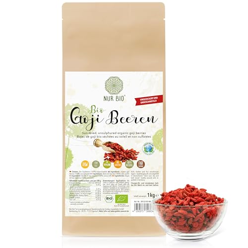 NUR BIO® Goji Beeren BIO 2 x 1 kg, ungeschwefelt, naturbelassen, sonnengetrocknet, höchste Rohkostqualität, Bio zertifiziert von NUR BIO