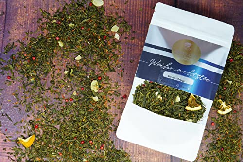 Grünteemischung · Sencha Mandel-Orange · Grüner Tee Lose mit Orangen Geschmack · Natürlich Aromatisierte Teemischung · Weihnachtstee (100g) von NUSSSUCHT Deutsch Süßwaren