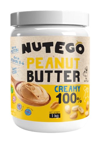 Nutego 100% cremige Erdnussbutter Ohne Zusätze, Ohne Salz, Ohne Zucker, Ohne Palmfett 1 KG von NUTEGO