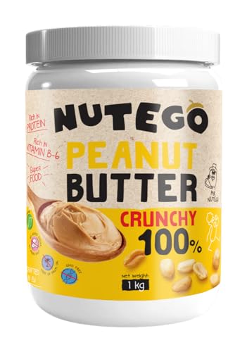 Nutego 100% knusprige Erdnussbutter Ohne Zusätze, Ohne Salz, Ohne Zucker, Ohne Palmfett 1 KG von NUTEGO