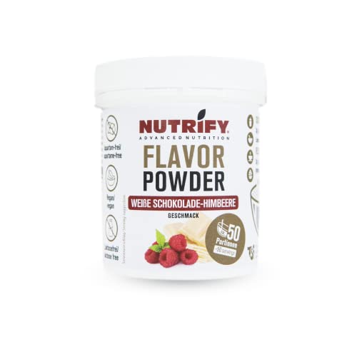 NUTRIFY Advanced Nutrition White Chocolate Raspberry Flavor Powder 150 g, Aromapulver mit Weißer Schokolade-Himbeergeschmack und 7,5 kcal pro Portion, Vegan, Laktosefrei, Glutenfrei von NUTRIFY