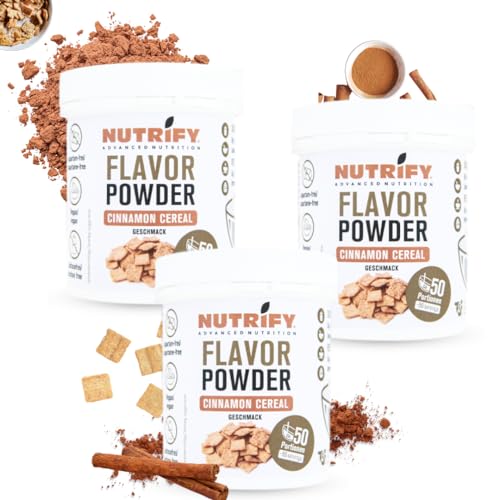 NUTRIFY Flavour Powder 3x150g, Geschmackspulver Cinnamon Cereal - kalorienreduziert und ballaststoffreich, nur 7.39 kcal pro Portion, Zum Süßen, Backen & Verfeinern von Lebensmitteln, 3er Set von NUTRIFY