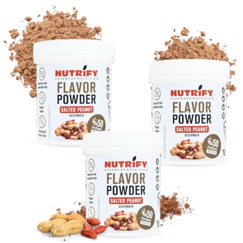 NUTRIFY Flavour Powder 3x150g, Geschmackspulver Salted Peanut - kalorienreduziert und ballaststoffreich, nur 6.12 kcal pro Portion, Zum Süßen, Backen & Verfeinern von Lebensmitteln, 3er Set von NUTRIFY
