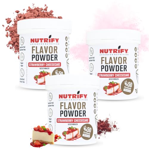 NUTRIFY Flavour Powder 3x150g, Geschmackspulver Strawberry Cheesecake - kalorienreduziert und ballaststoffreich, nur 5.86 pro Portion Zum Süßen, Backen & Verfeinern von Lebensmitteln, 3er Set von NUTRIFY