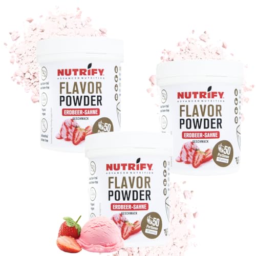 NUTRIFY Flavour Powder 3x150g - Erdbeer Sahne Delight - Cremig-fruchtiges Geschmackspulver mit nur 5.85 kcal pro Portion - Perfekt zum Verfeinern von Speisen & Getränken - Kalorienarm, 3er Set von NUTRIFY