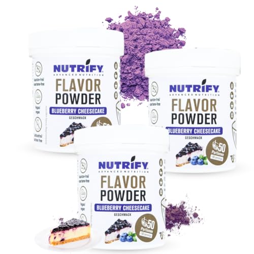 NUTRIFY Flavy Powder 3x150g, Geschmackspulver Blueberry Cheesecake - kalorienreduziert und ballaststoffreich, nur 6.30 kcal pro Portion, Zum Süßen, Backen & Verfeinern von Lebensmitteln, 3er Set von NUTRIFY