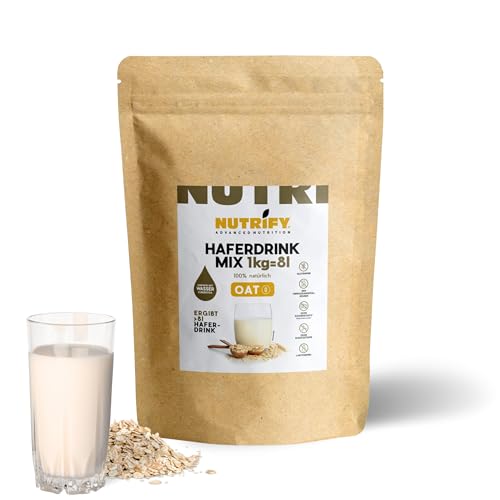 NUTRIFY Haferdrink-Pulver glutenfrei 1000 g, Hafergetränk zum selber Mixen, Ergibt bis zu 8 Liter, 85% weniger Verpackungsmüll, Ohne Zuckerzusatz, Vegan, Natürlich von NUTRIFY