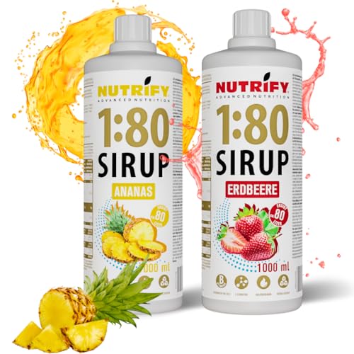 NUTRIFY Vital Fitness Drink 1:80 Sirup 2x1 L Set- Ananas & Erdbeere, Getränkekonzentrat mit Vitaminen & L-Carnitin zuckerfrei- 160 Liter Sportgetränk kalorienarm 2er Pack, 2x 1000 ml von NUTRIFY
