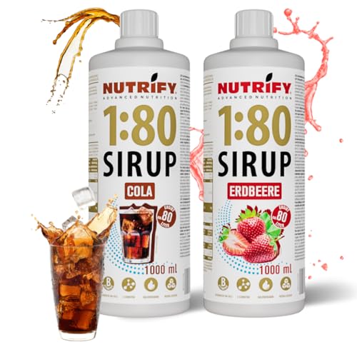 NUTRIFY Vital Fitness Drink 1:80 Sirup 2x1 L Set- Cola & Erdbeere, Getränkekonzentrat mit Vitaminen & L-Carnitin zuckerfrei- 160 Liter Sportgetränk kalorienarm 2er Pack, 2x 1000 ml von NUTRIFY