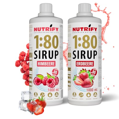 NUTRIFY Vital Fitness Drink 1:80 Sirup 2x1 L Set- Erdbeere & Ananas, Getränkekonzentrat mit Vitaminen & L-Carnitin zuckerfrei- 160 Liter Sportgetränk kalorienarm 2er Pack, 2x 1000 ml von NUTRIFY
