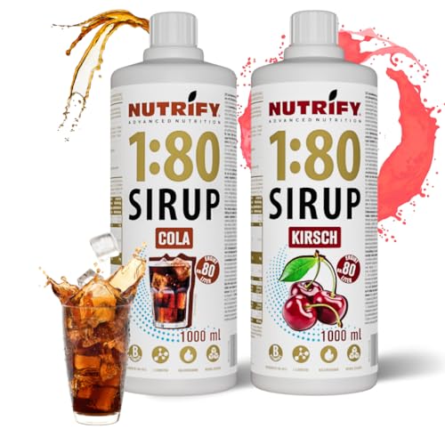 NUTRIFY Vital Fitness Drink 1:80 Sirup 2x1 L Set- Kirsche & Cola, Getränkekonzentrat mit Vitaminen & L-Carnitin zuckerfrei- 160 Liter Sportgetränk kalorienarm 2er Pack, 2x 1000 ml von NUTRIFY