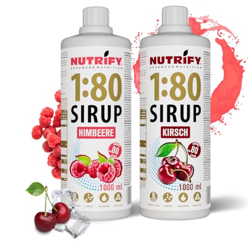 NUTRIFY Vital Fitness Drink 1:80 Sirup 2x1 L Set- Kirsche & Himbeere, Getränkekonzentrat mit Vitaminen & L-Carnitin zuckerfrei- 160 Liter Sportgetränk kalorienarm 2er Pack, 2x 1000 ml von NUTRIFY