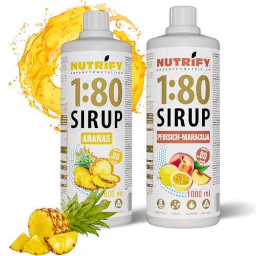 NUTRIFY Vital Fitness Drink 1:80 Sirup 2x1 L Set- Pfirsich-Maracuja & Ananas, Getränkekonzentrat mit Vitaminen & L-Carnitin zuckerfrei- 160 Liter Sportgetränk kalorienarm 2er Pack, 2x 1000 ml von NUTRIFY